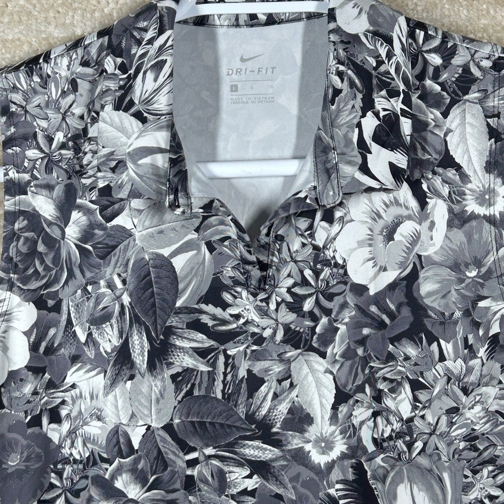 Nike Womens Golf Dri-FIT Sleeveless Floral Polo Shirt Grey Black Large Botanical